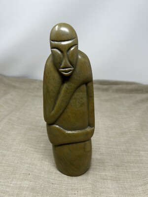 Vintage Peter Mandala Leaning Stone Sculpture Hand Carved  Signed 8-1/2 