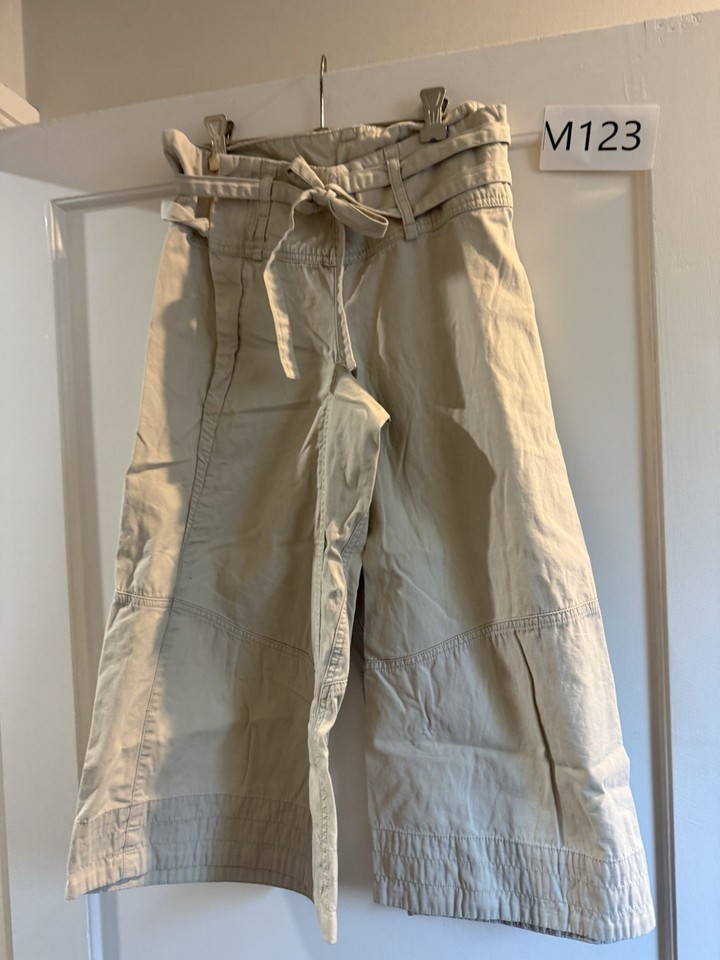 Roxy Size 8 Y2K Beige Cropped Utility Pants High Waisted Belted Tie Cargo Loose