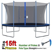15Ft 8 Poles Trampoline Round Enclosure Net Fence Mesh Netting Replacement