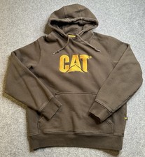 CAT Caterpillar Logo Hoodie Brown Pullover Hooded Sweatshirt Men Size L Outdoor