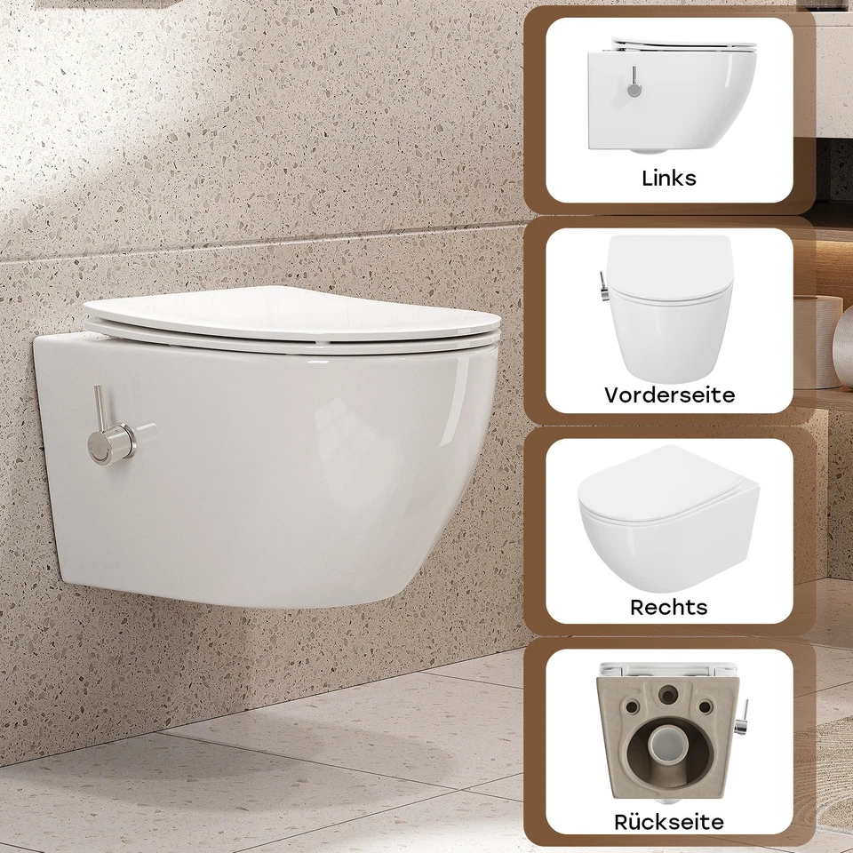 Dusch WC mit Integrierter Düse,Hänge WC mit Bidet Funktion WC Dusche mit Armatur - Bild 3 von 4