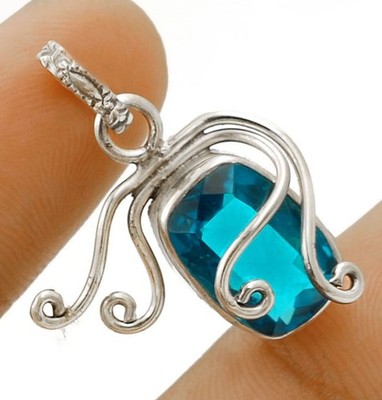 Natürlicher 2 kt makelloser Blautopas 925 Sterlingsilber Anhänger 1 1/5'' lang @B3-7
