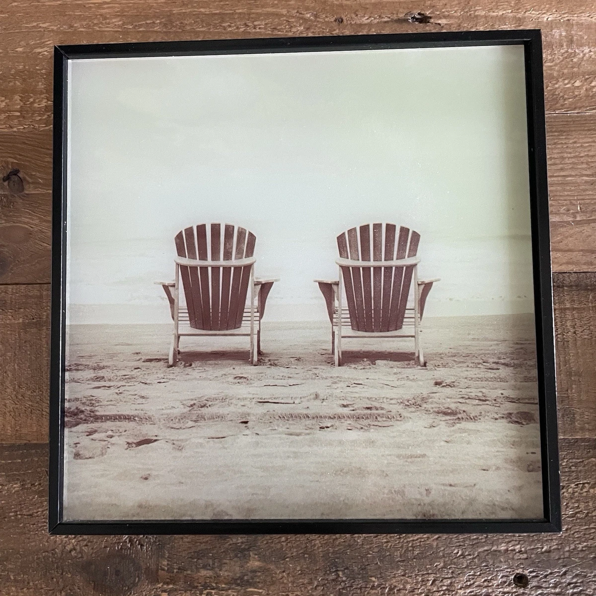 2 s/w Sepia Retro gerahmte Ozean Strand Adirondack Stühle Seestern Bild Wandbild