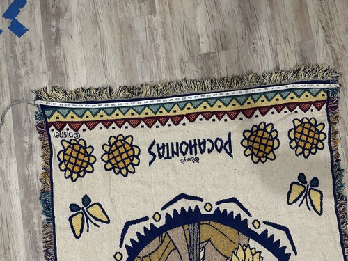Vintage Disney Pocahontas Woven Throw Blanket Beacon 100% Cotton Heavy RARE - Picture 2 of 5
