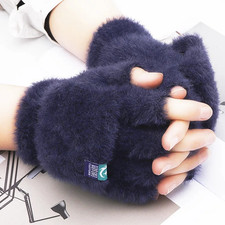 1 Pair Plush Fingerless Winter Gloves Women Soft Warm Writing Mittens - NEW