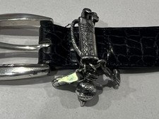 BRIGHTON Golf Charms Croc Leather Black Belt Ladies SZ XL / 36 1" Wide C3003