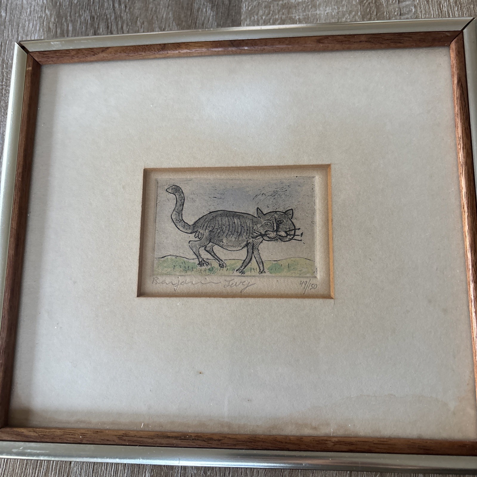 Benjamin Levy Cat Engraving Signed LE Matted Framed 8 by 9