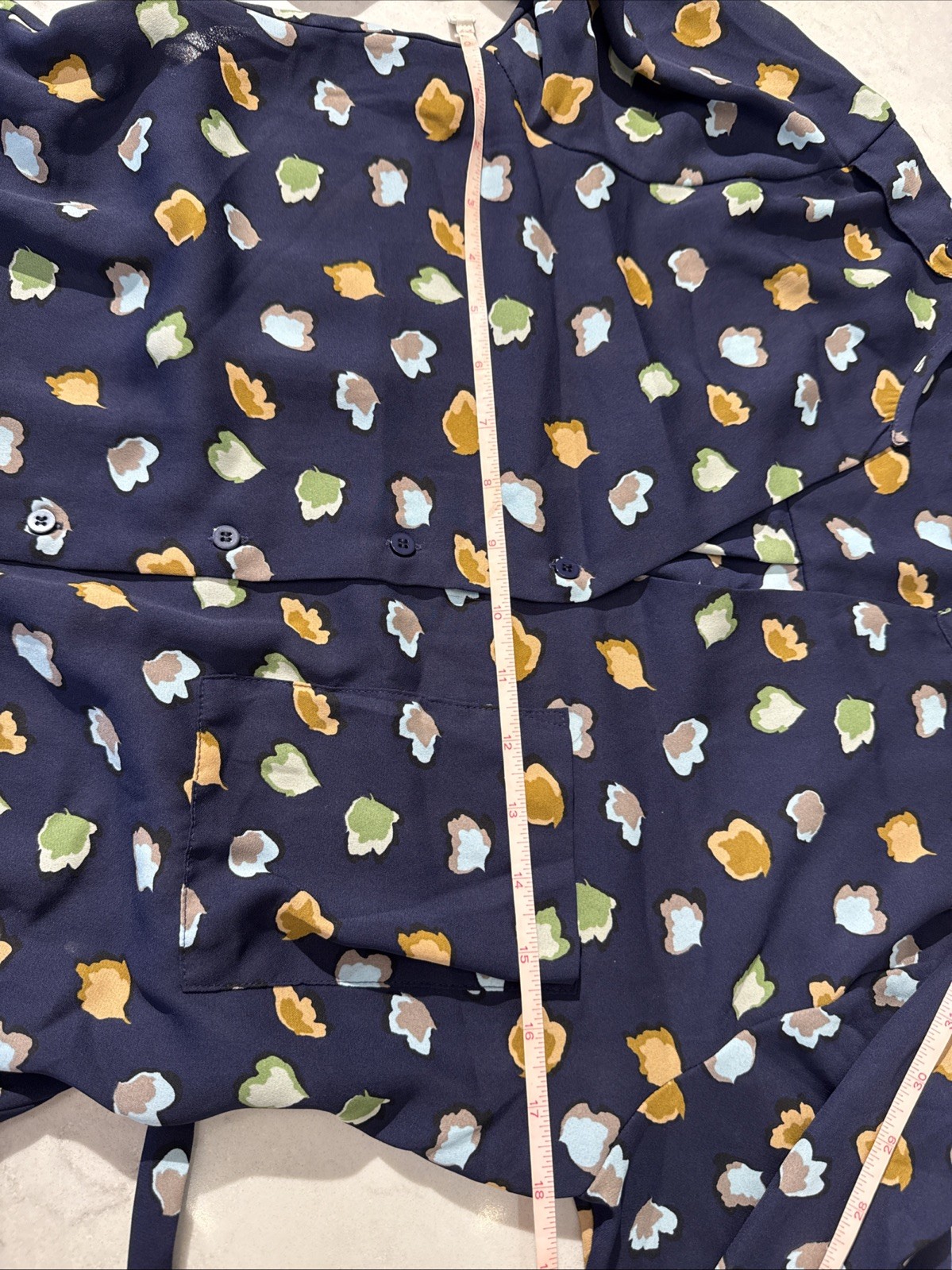 ECLAIR W Size S Navy Leaf Pattern Blouse Dress Bu… - image 5