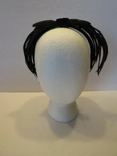 Vtg Feathered Black Velvet Headband Slight Stretch Hair Accessory Trendy