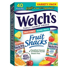 Welch's Fruit Snacks, Fruit Punch Island Fruits, 0.8 oz bags Pack of 40