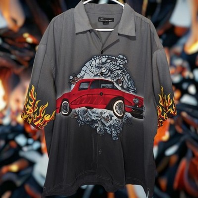 No Boundaries Y2K vtg style gradient gray 2XL Button-Up White Tiger Car Flame 