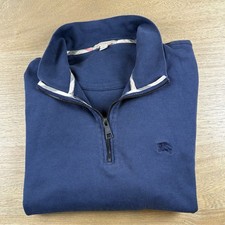 Burberry Brit Blue Quarter Zip Pullover Sweater Classic Casual Sweatshirt Sz L