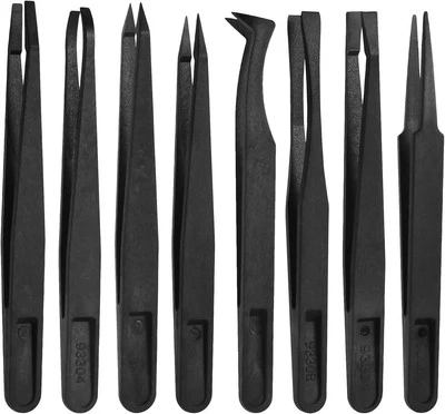 QINREN 8Pcs Anti-static Plastic Tweezers Set, Multifunctional Precision Tweezer