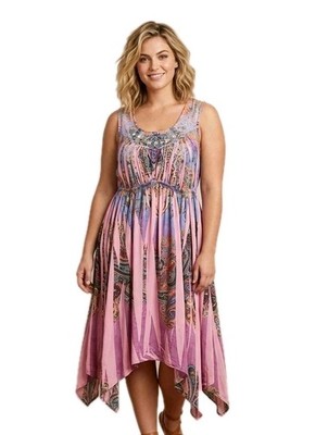 Apt 9 Dress Large Pink Paisley Sublimated Empire Waist Pullover Handkerchief  Hem | eBay