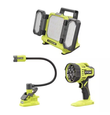 #ad RYOBI 18V 3 LIGHT COMBO HYBRID PANEL LIGHT SPOTLIGHT CLAMP LIGHT TOOLS ONLY $159.84