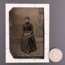 Antique CDV 6th Plate Tintype Photograph of a Fashionable Victorian Woman 1167