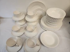 Vintage  Ivory White Swirl Dinner Set Service for 8 Plates Bowls Cups Saucers