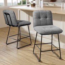 Grey Counter Height Bar Stools Set of 2 Wide Seat 26 inch Bar Stools with Back