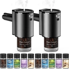 Smart Car Air Freshener Diffuser 2-Pack w/ 10 Refills & Vent Clip