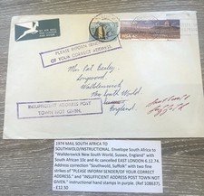 1974 South Africa Mail With Insufficient Address With Instructional Handstamps