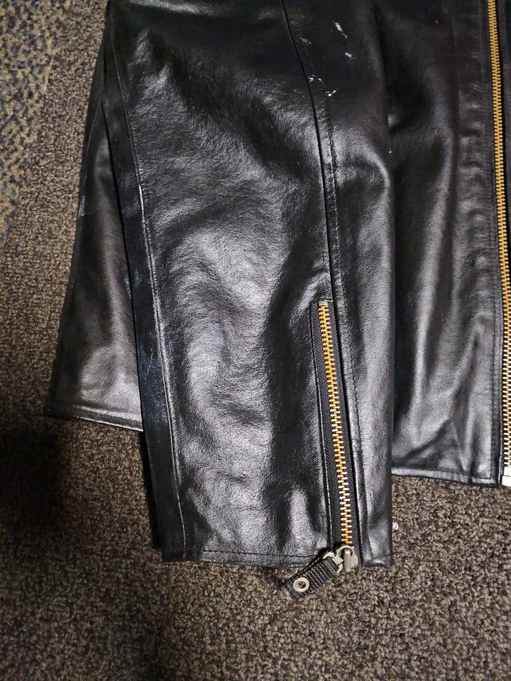 Wilson’s Leather M. Julian Black/White Stripe Leather Moto Harley Jacket XL - Image 2 of 4