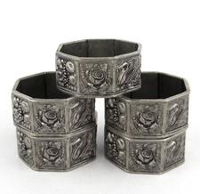 5 VTG Octagonal Pewter NAPKIN RINGS Embossed Fruit Corn Grapes Dining 20mm x 40m