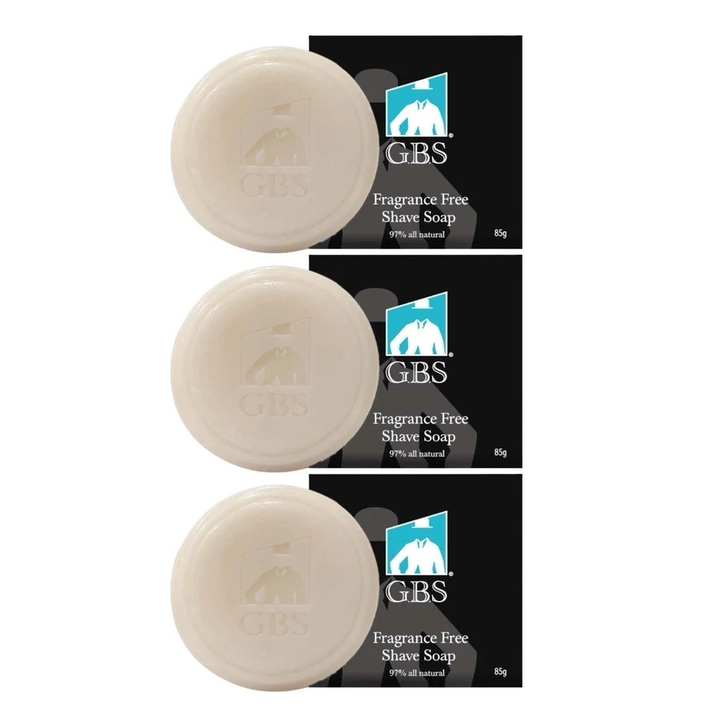 G.B.S Natural Shaving Soap Fragrance Free Shea Butter 3 pack for Sensitive Skin