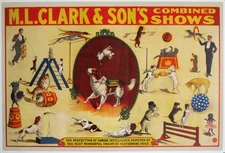 Vintage 1920s CLARK CIRCUS Stone-Litho 42x28 PERFORMING DOGS Poster FREE SHIP