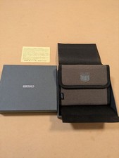 Estuche de reloj personalizado Seiko King Seiko marrón nailon cremallera y ranuras para tarjetas usado