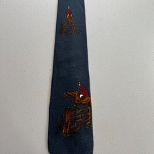 Polo Ralph Lauren Necktie Men's Horse Jumping Fence Blue 100 Silk Handmade