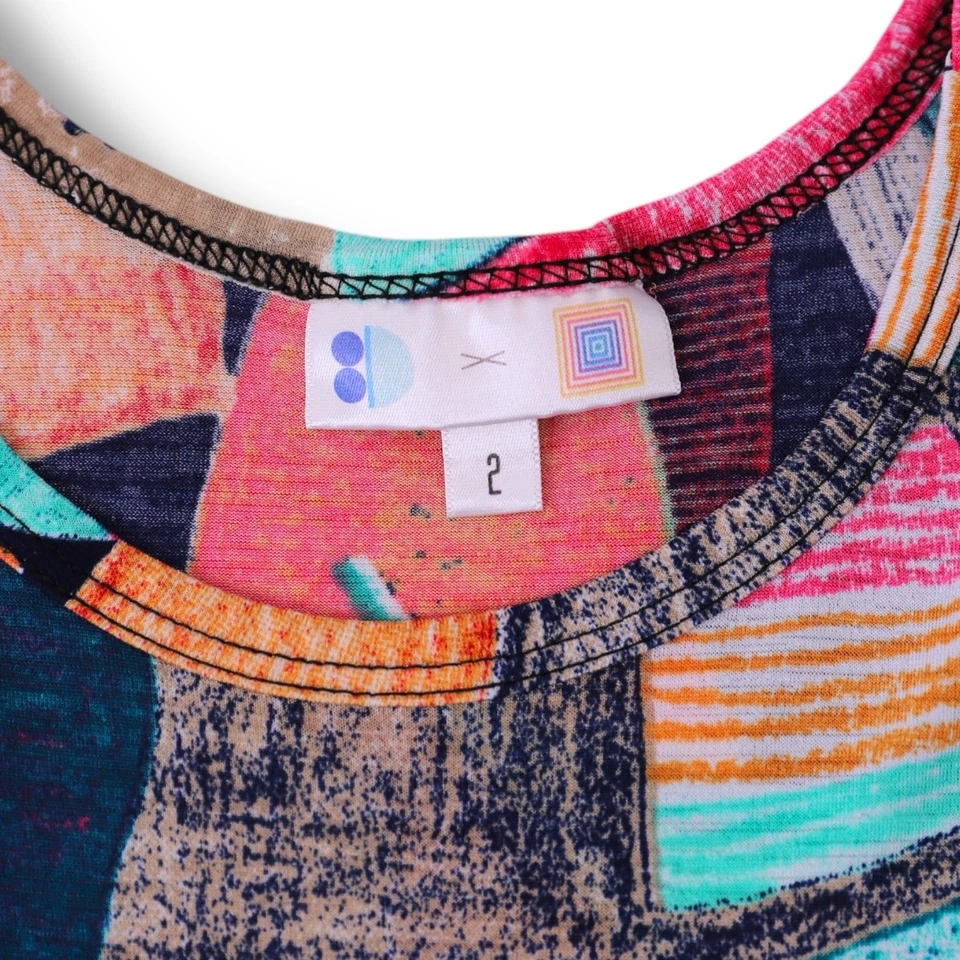 Vestido LuLaRoe Niñas 2T Adeline Rosa Azul Abstracto Círculo Falda Fecha de Juego Suave Foto 2 de 4