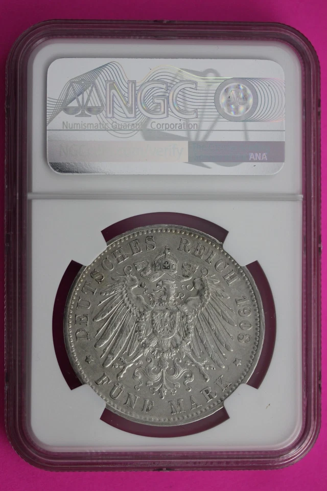 1908 F AU 55 Germany Wurttemberg 5 Marks Silver Coin NGC Certified Authentic 635 - Image 2 of 3