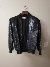 VTG Lawrence Kazar Black Beaded Silk Jacket Black Embellishments Size S Small