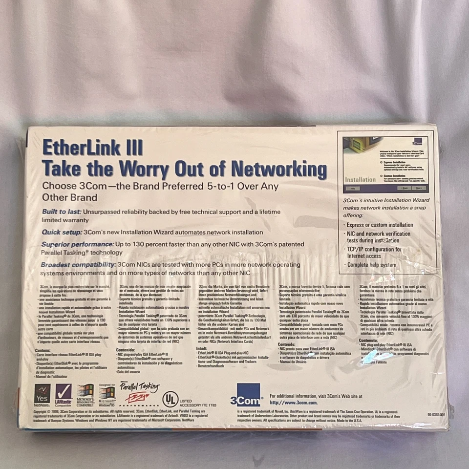 3Com EtherLink III 3C509B-TPC COAX (RJ 45 & BNC) Network Interface Card *NEW* - Image 2 of 4