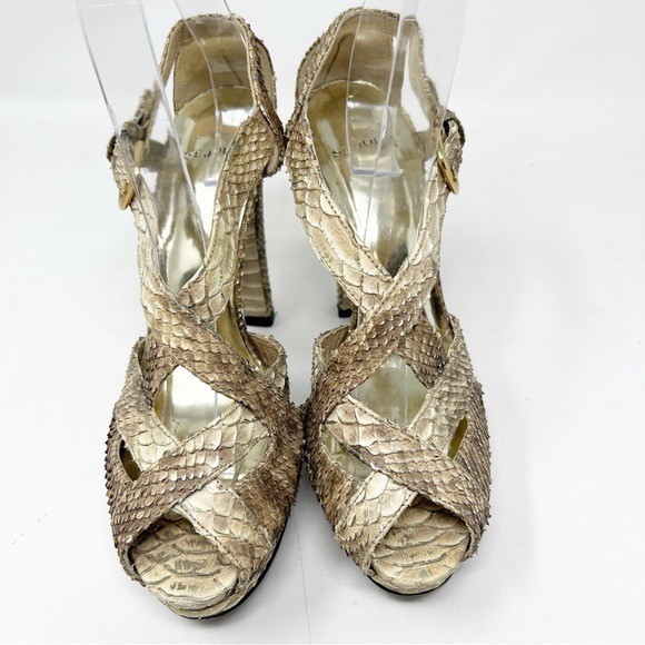 ST. JOHN DESERT TIPPED PYTHON GOLD BUCKLE PLATFOR… - image 3