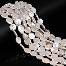 Grade AA Natural White Fresh Water Pearl Coin Shape Beads Size 12-13mm 15.5''Std