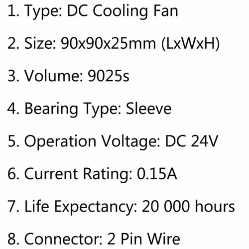 DC Brushless Ventilateur de Refroidissement 24V 9025s 90x90x25mm 0.15A 2Pin New. - Zdjęcie 6 z 6