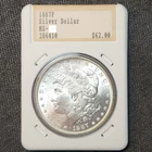 1887 P Morgan Silver Dollar - Vintage Hannes Tulving Holder, BU UNC Slab-8778F