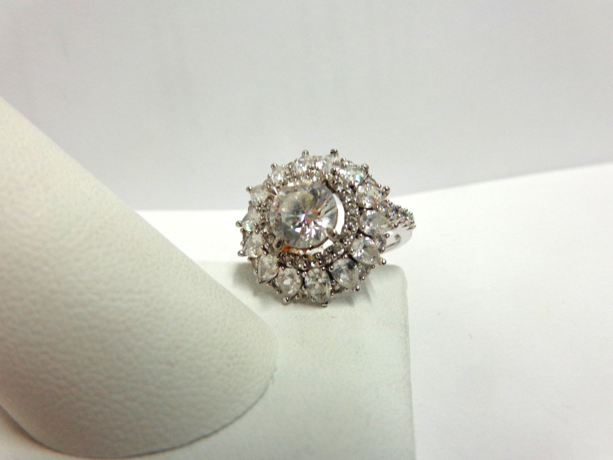 Sterling Silver Cz Ring Halo design sz 9/wgt5.8 grams/ 2ct rd center stone by R View 4