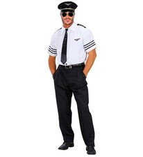 Kostüm Pilot 3-tlg Herren Hemd Krawatte Mütze Verkleidung Karneval Mottoparty