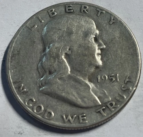 1951  S Franklin Half Dollar Silver Fine Detail Plastic Protector Included