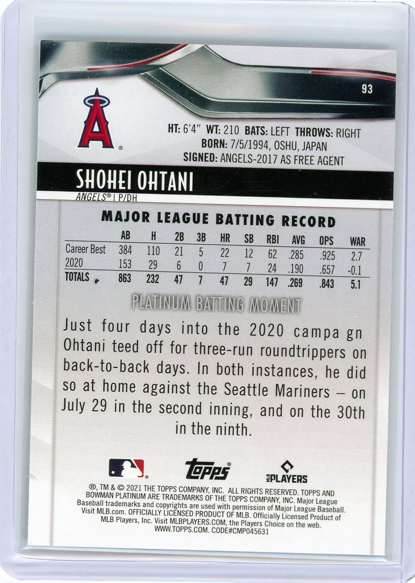 2021 Bowman Platinum Shohei Ohtani #93 Los Angeles Angels | eBay