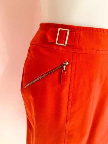 ESCADA 34 4 Small Fiery Orange Red Cotton Womens Designer Gold Pencil Skirt - Picture 7 of 12