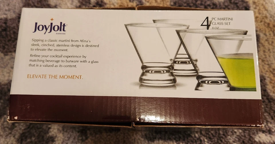 NUEVO JoyJolt Barware Afina 4 Piezas Juego de Vasos Martini 8 OZ Vasos Transparentes Nuevo Foto 2 de 3