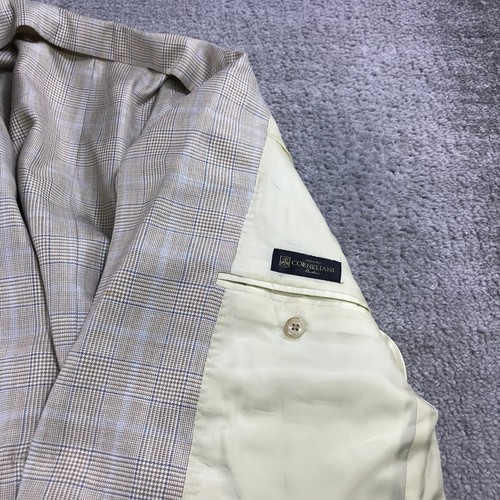 Corneliani Blazer Mens 52 Sports Coat Jacket Window Pane Beige Wool SIlk - Picture 12 of 15