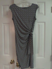 Ladies Size Medium Chaps Black & White Sleeveless Dress Belted Pinched Front