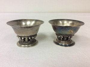 2 X salt cellars pots - 1 is GEORG JENSEN GI 925 S 180 with cobalt liner