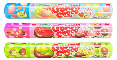 3 DIFFERENT TUBES Meiji Gummy Choco Chocolate Covered Gummy Candy Drops 2.85 oz