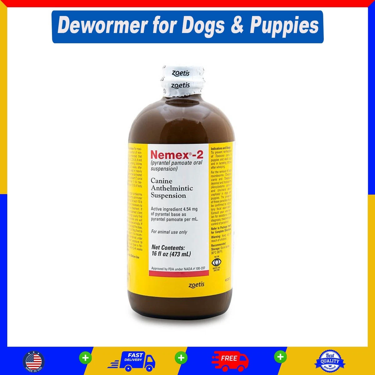 Nemex2 Oral Liquid Dog Wormer By Zoetis (16 Oz Pint) On