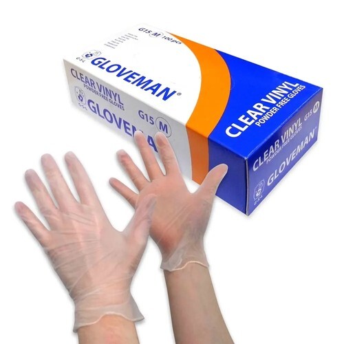 GLOVEMAN Disposable Clear Vinyl Powder & LATEX FREE Gloves SmallXL 100